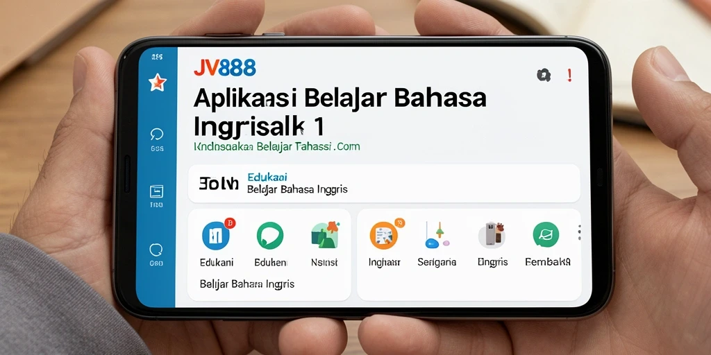 Antarmuka aplikasi JV88 untuk belajar bahasa Inggris dengan fitur interaktif.